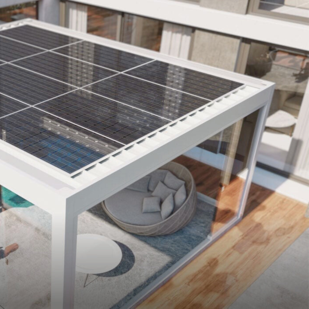Eclectic waterproof and photovoltaic pergola