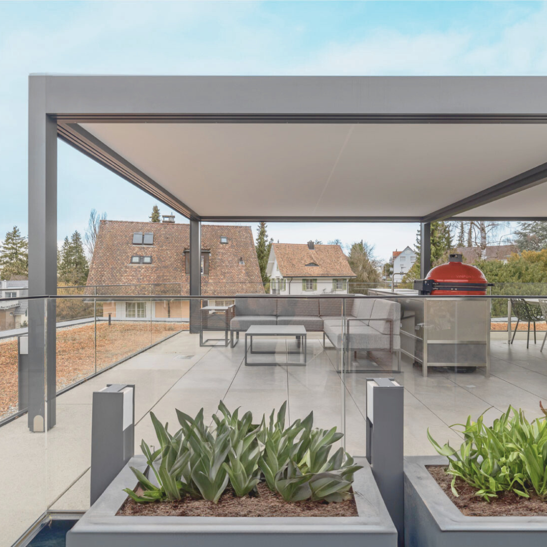 Eclectic waterproof and photovoltaic pergola