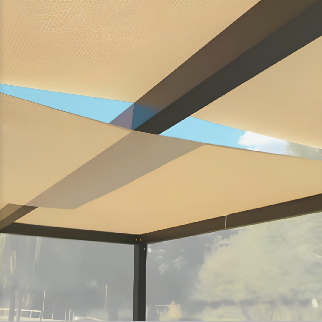 Shading pergola with woven Mediterranean cloths
