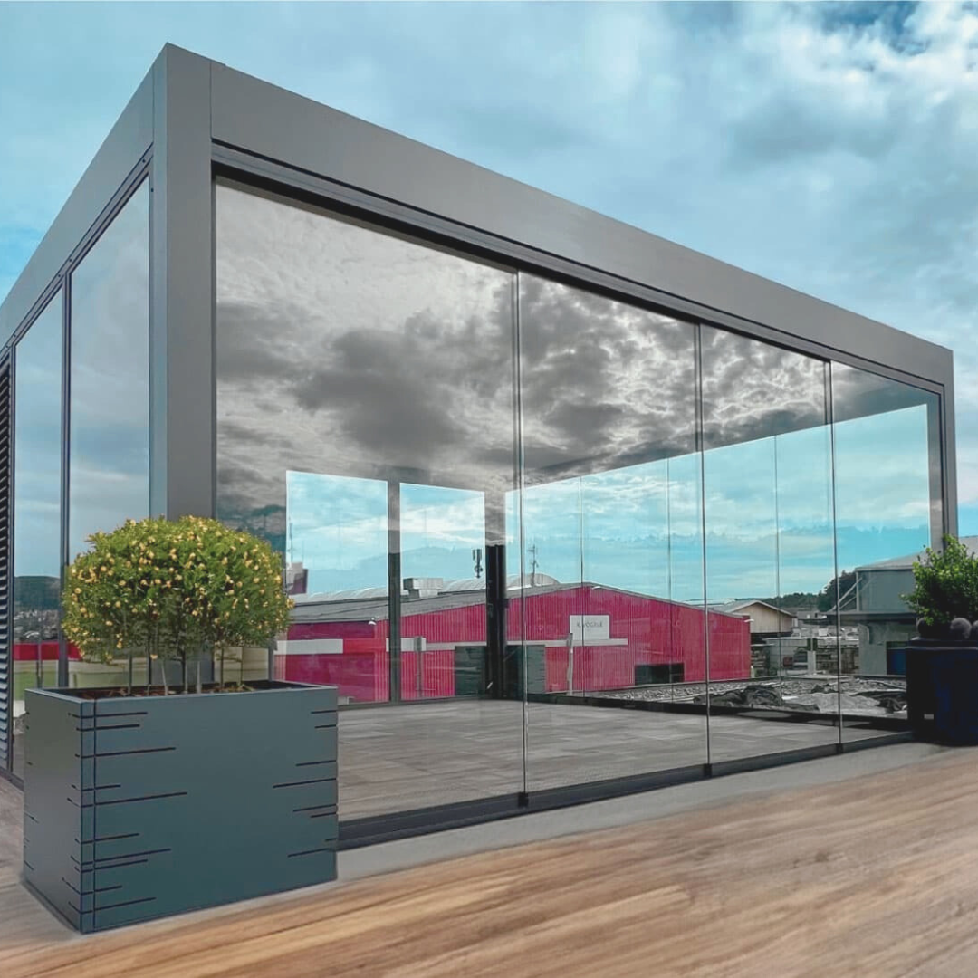Eclectic waterproof and photovoltaic pergola