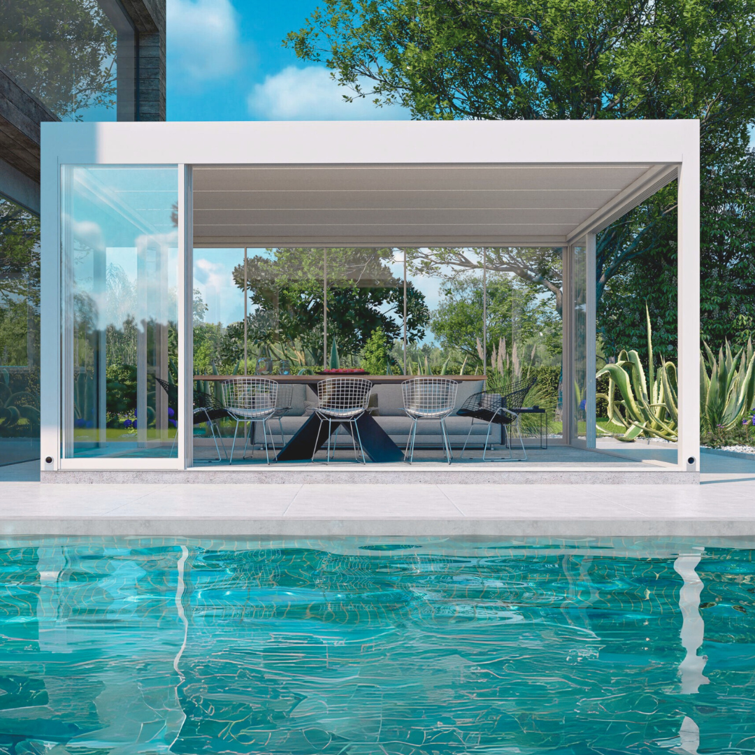Eclectic waterproof and photovoltaic pergola